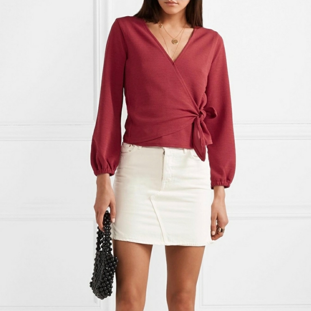 Madewell Miller Red Stretch Crepe Wrap Top Size S